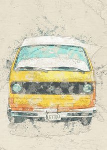 Yellow Retro Camper Van by Lembayung senja studio [Vintage Poster]