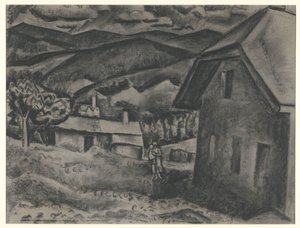 Landscape with Woman with Child in Front of a House by Leo Gestel (signed by artist)