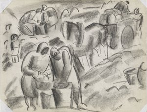 Potato Diggers in the Field with Horse and Wagon