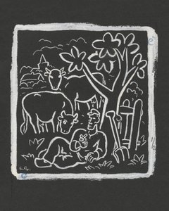 Farmer Resting Under a Tree in a Meadow with Cows (1891-1941) by Leo Gestel
