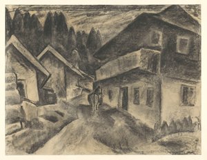 Village Scene with Man and Cow on Village Road by Leo Gestel