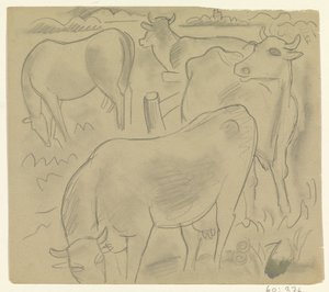 Three Cows and a Horse in the Meadow by Leo Gestel