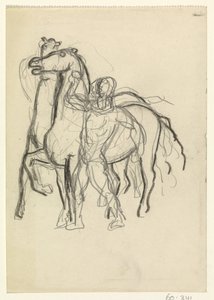 Man Holding Two Horses in Check