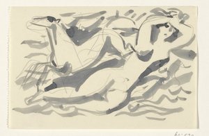 Naked Woman and Horse in the Sea
