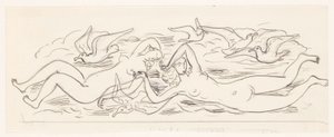 Two Naked Swimming Women and Five Seagulls by Leo Gestel