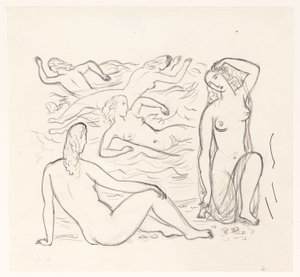 Five Naked Women in the Surf or on the Beach