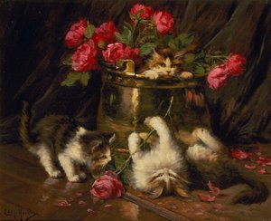 Playful Kittens by Leon Charles Huber