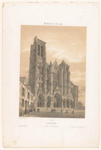 View of the facade of the cathedral in Bourges by Leon Auguste Asselineau