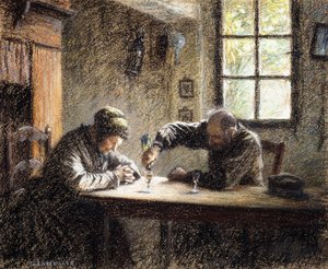 Man and Woman Drinking Eau de Vie by Leon Augustin Lhermitte