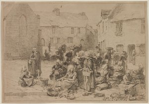 The Apple Market at Landerneau by Leon Augustin Lhermitte