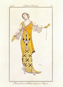 Dioné, Drawing by Bakst Made by Jeanne Paquin. Costumes Parisiens No.73 by Leon Bakst