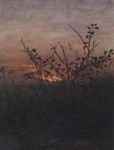 Blackthorn (?) in Front of a Landscape at Sunset by Léon Bonvin