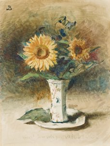 Alas! I am not Van Dyck: two sunflowers in a vase by Leon Joseph Florentin Bonnat