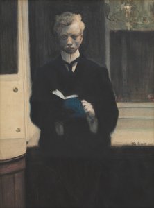 Self-portrait with blue sketch book