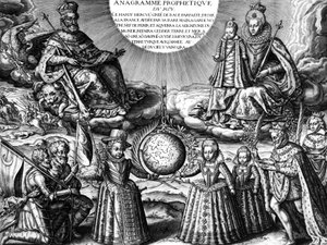 French Royal Family in 1607: French King Henri IV and His Wife Queen Marie de Medicis Holding Their Daughter Christine; Bottom: Their Other Children: The Future Louis XIII, Elisabeth and Henriette-Marie by Leonard Gaultier