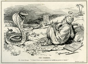 Lloyd George charming the Serpent of Unemployment, 1921 by Leonard Raven Hill