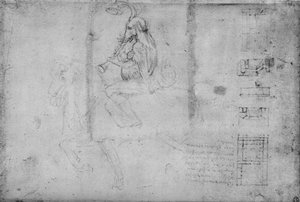 A Man with the Head of an Elephant Riding on Horseback and Architectural Sketches, c1480-1945
