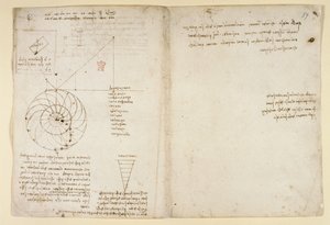 A sketch of an eye and a nose of a face in profile; notes on water, from 