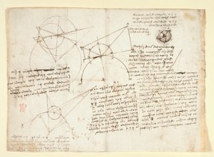 The Verso Side of a Single Large Leaf, Formerly Bound Along the Right-Hand Edge and Folded into the Notebook. Notes and Diagrams on Optics, Concerning Alhazen