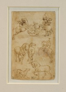Two Horsemen Fighting a Dragon; One Horseman and Two Horses; A Dog and a Horse by Leonardo da Vinci