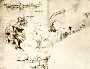 Drafts of Two Male Heads by Leonardo da Vinci