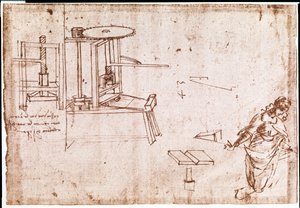 Extract from a Da Vinci Manuscript describing the principle and the construction of a Press Machine for printing by Leonardo da Vinci