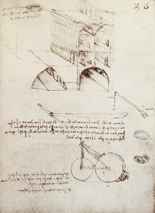 Manuscript B, f 36 r Architectural studies, development and sections of buildings in city with raised streets by Leonardo da Vinci