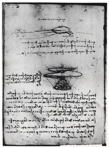 Paris Manuscript B, fol. 83v: Page of text and sketches for a flying machine, 1488-90 by Leonardo da Vinci