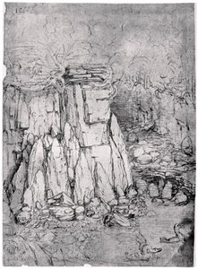 Study of a rocky cavern with ducks by Leonardo da Vinci