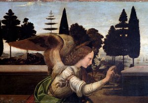 The Annunciation (detail of the Angel) by Leonardo da Vinci