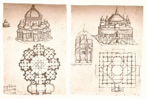 Two drawings of churches