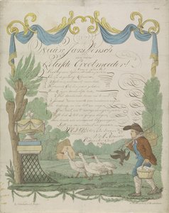 Letter of Wishes with a Farmer and His Geese by Leonardus Schweickhardt
