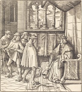 A King on a Throne, Before Him Four Men