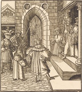 Three Men and a Boy in the Court of a Castle, to the Right Three Men on a Staircase