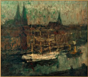 Bark in Lübeck Harbor by Leonhard Sandrock