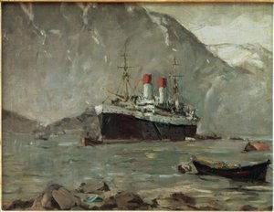 Passenger Steamer of Hamburg-Süd in a Norwegian Fjord by Leonhard Sandrock