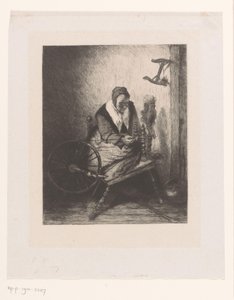 Woman at the Spinning Wheel by Leopold Flameng