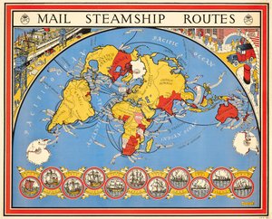 Poster Advertising Mail Steamship Routes by Leslie MacDonald Gill