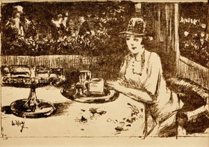 In the Café. Lady at the Table on the Veranda by Lesser Ury