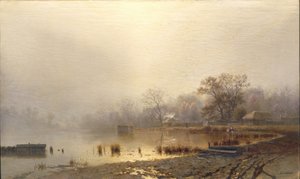 Mist. The Red Pond in Moscow in Autumn by Lev Lyvovich Kamenev