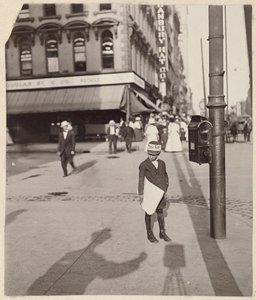 Self-Portrait with Newsboy by Lewis W. Hine
