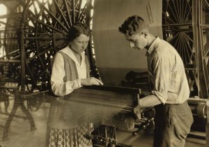 Boy and Girl Working a Loom at Cheney Silk Mills, South Manchester, Connecticut by Lewis Wickes Hine