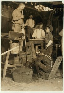 Blower and Mould Boy at Seneca Glass Works, Morgantown, West Virginia, 1908 by Lewis Wickes Hine