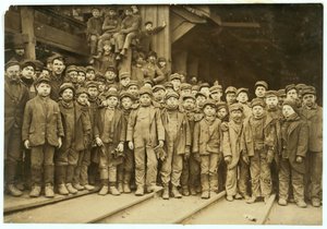 Breaker boys who sort coal by hand at Ewen Breaker of Pennsylvania Coal Co, South Pittston, Pennsylvania by Lewis Wickes Hine
