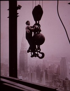 Empire State Building under construction, showing member of the derrick crew