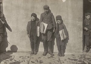 John Pento, 14 years old, Daniel and Angelo Pento, 7 years old, selling newspapers, Hartford, Connecticut by Lewis Wickes Hine