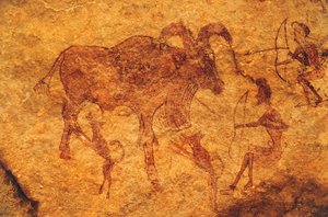Archers, Dogs and Hoofed Animal, Cave Painting, Tassili n
