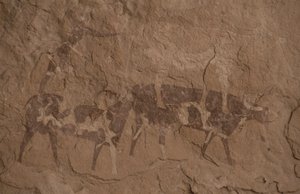 Cattle and Human Figures, Cave Painting, Oued in Djeran, Near Djanet, Tassili n