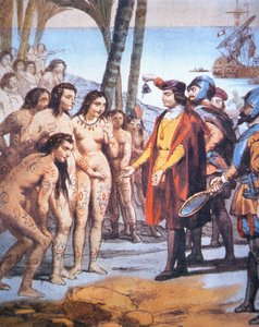 Christopher Columbus lands in the New World in 1492 and is greeted by Taino Indians by Unbekannt Unbekannt