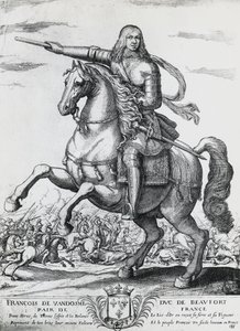 Equestrian Portrait of Francis of Bourbon-Vendome (1616-1669), Second Duke of Beaufort and French General, Engraving by Nicolas de La Fage by Unbekannt Unbekannt
